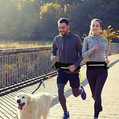 Hands Free Dog Leash for Running, Walking, Reflective Leash with Waist Bag, Retractable Elastic Belt