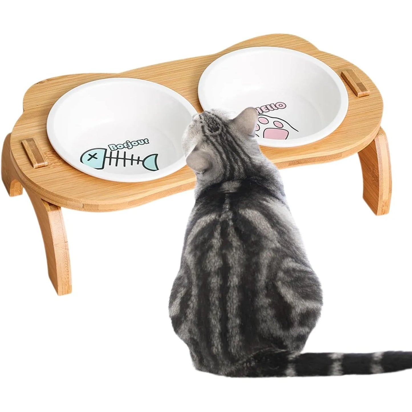 ATUBAN Cat Bowl with Stand,Smavles Cat Food Bowl Anti Vomiting Ceramic Cats Bowls With Stand, 15° Tilted Cats Water Bowl Set