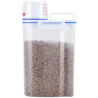 1.5kg/2kg Dog or Cat Food  Plastic Storage Tank with Measuring Cup, Container Moisture-proof Sealed Jar