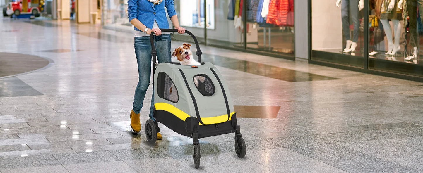 Premium Dog Stroller Pram 4 Wheel Foldable Cart, Pet Jogger Wagon for Small, Medium or Large Dogs