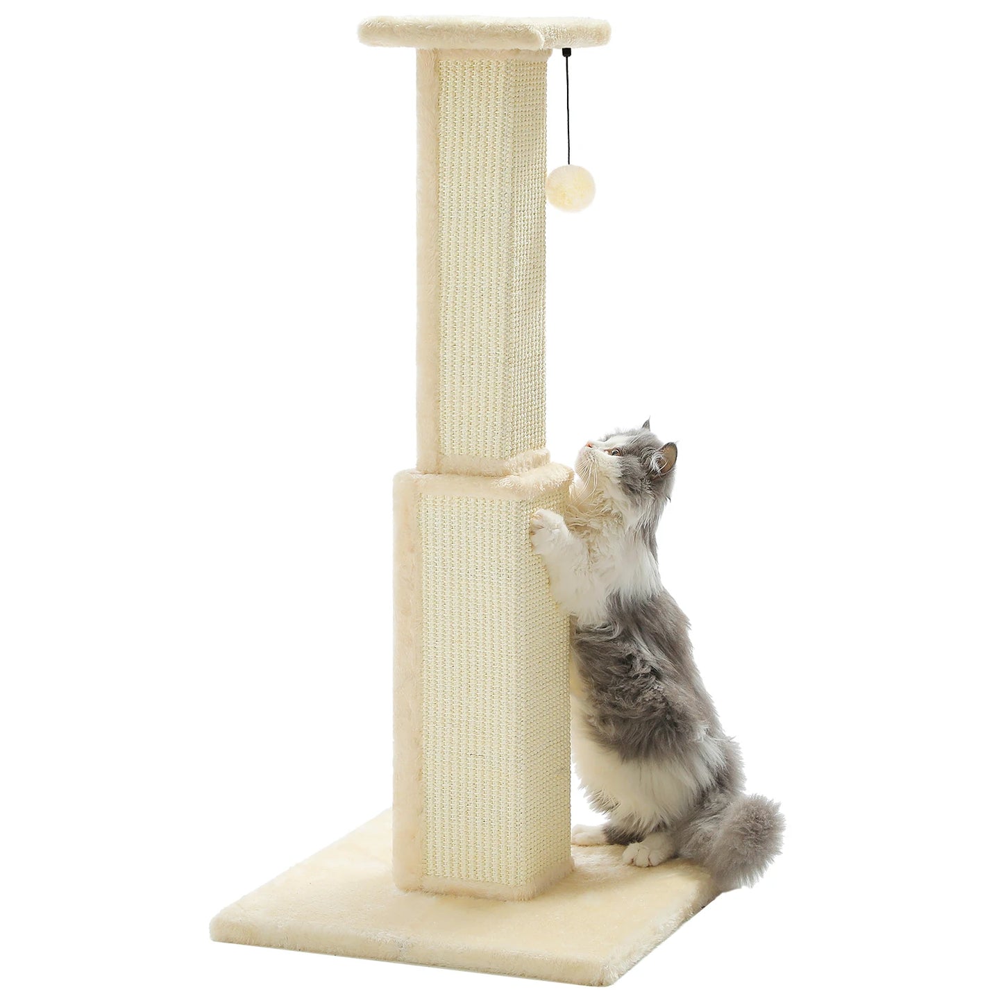 Large Cat Scratching Post for Indoor Cats, Ultimate Scratch Post with Woven Sisal Dangling Ball
