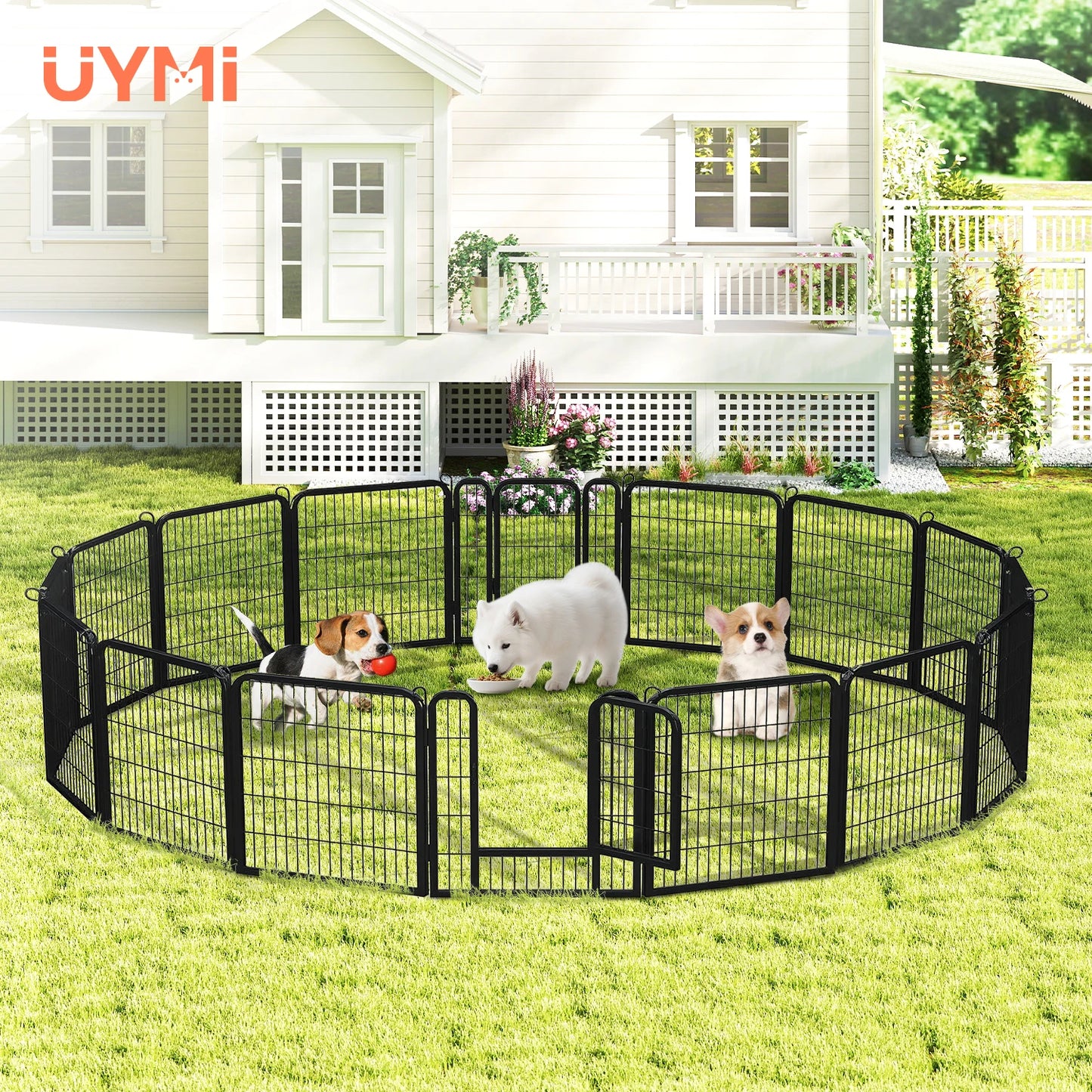 Dog Playpen with Door, Outdoor/Indoor Foldable Metal Pet Fence, Heavy Duty Exercise Pen for Yard, RV Camping
