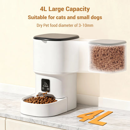 Programmable 4L Automatic Pet Feeder for Small Dogs and Cats, Up to 6 Meals Daily, Timer/Portion Control, Pet Feeding Food Dispenser
