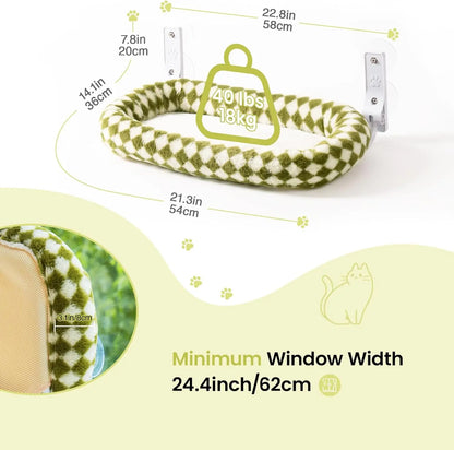 Foldable Cat Window Perch with 4 Strong Suction Cups Cordless Cat Window Hammock Removable Soft Cover White Brown Green
