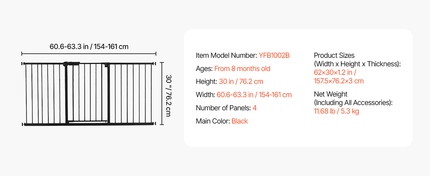 SucceBuy Baby Gate 28/30/36 Inches High, Dog Gate Easy Step Walk Thru, Child Pet Security, Pressure Mount Kit w/ Wall Cups