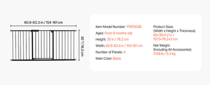 SucceBuy Baby Gate 28/30/36 Inches High, Dog Gate Easy Step Walk Thru, Child Pet Security, Pressure Mount Kit w/ Wall Cups