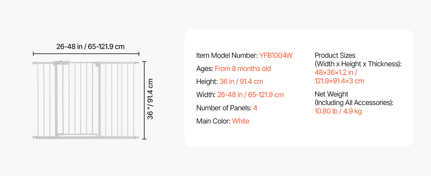SucceBuy Baby Gate 28/30/36 Inches High, Dog Gate Easy Step Walk Thru, Child Pet Security, Pressure Mount Kit w/ Wall Cups