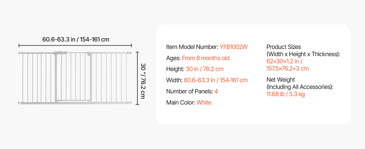 SucceBuy Baby Gate 28/30/36 Inches High, Dog Gate Easy Step Walk Thru, Child Pet Security, Pressure Mount Kit w/ Wall Cups