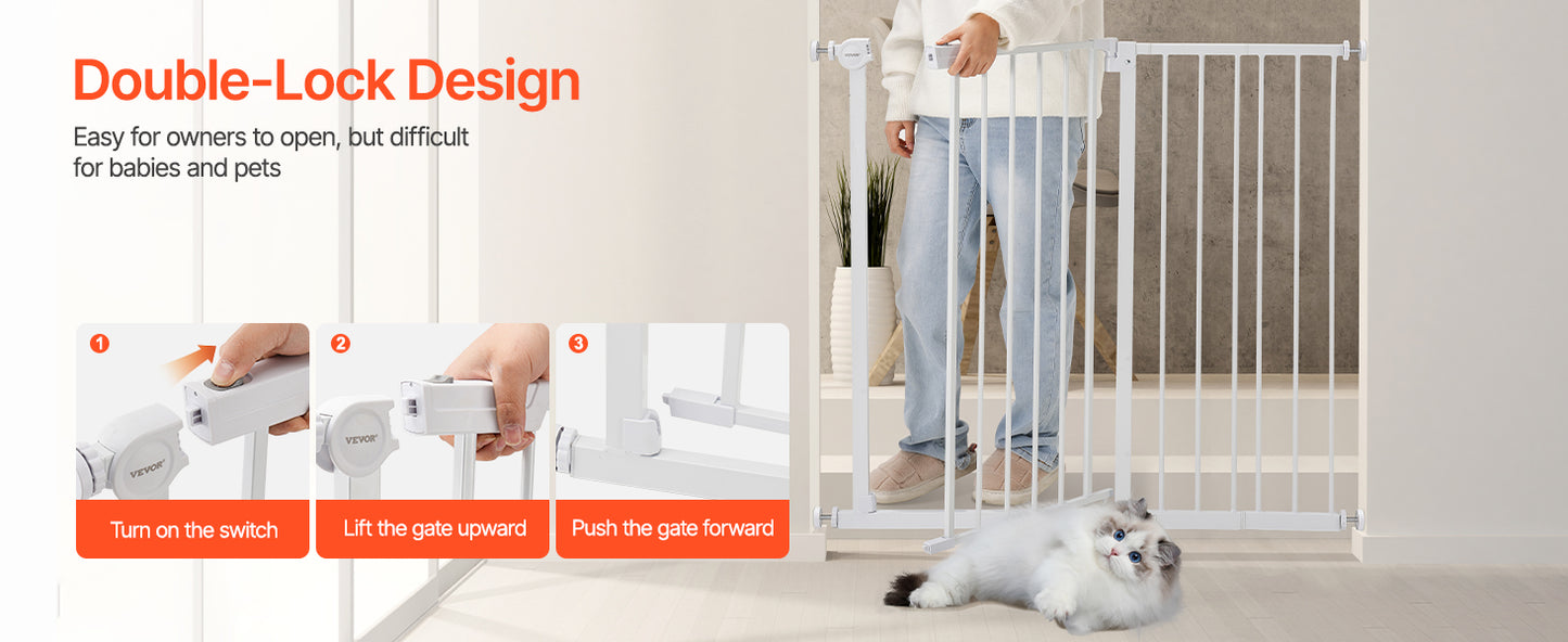 SucceBuy Baby Gate 28/30/36 Inches High, Dog Gate Easy Step Walk Thru, Child Pet Security, Pressure Mount Kit w/ Wall Cups