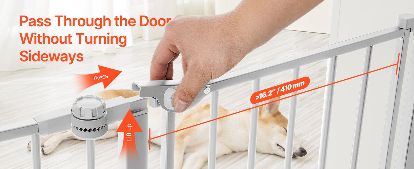 SucceBuy Baby Gate 28/30/36 Inches High, Dog Gate Easy Step Walk Thru, Child Pet Security, Pressure Mount Kit w/ Wall Cups