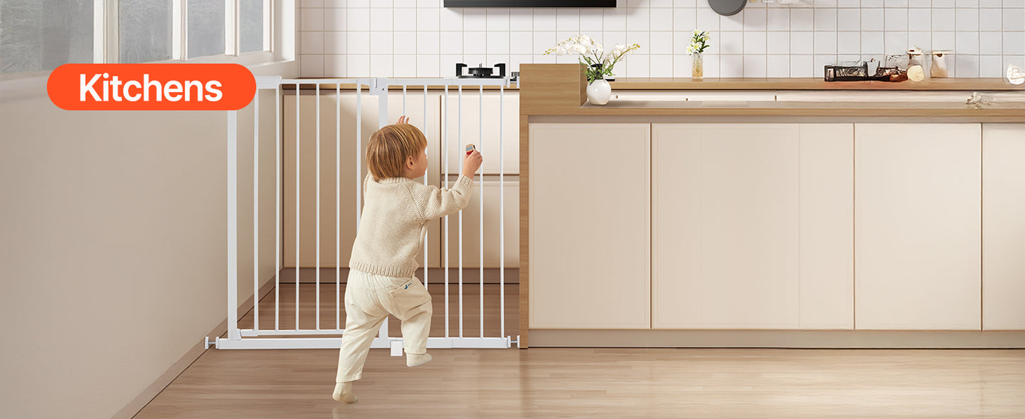 SucceBuy Baby Gate 28/30/36 Inches High, Dog Gate Easy Step Walk Thru, Child Pet Security, Pressure Mount Kit w/ Wall Cups