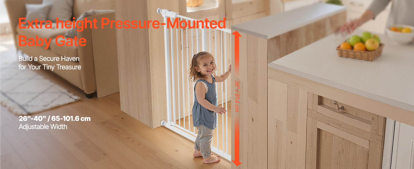 SucceBuy Baby Gate 28/30/36 Inches High, Dog Gate Easy Step Walk Thru, Child Pet Security, Pressure Mount Kit w/ Wall Cups