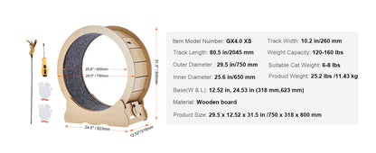 SucceBuy Wooden Cat Exercise Wheel, Treadmill Wheel for Indoor Cat, Running Wheel with Detachable Carpet& Cat Teaser