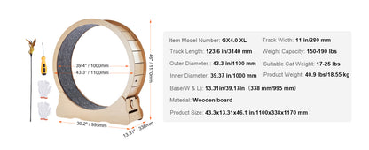 SucceBuy Wooden Cat Exercise Wheel, Treadmill Wheel for Indoor Cat, Running Wheel with Detachable Carpet& Cat Teaser