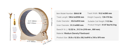 SucceBuy Wooden Cat Exercise Wheel, Treadmill Wheel for Indoor Cat, Running Wheel with Detachable Carpet& Cat Teaser