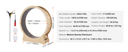 SucceBuy Wooden Cat Exercise Wheel, Treadmill Wheel for Indoor Cat, Running Wheel with Detachable Carpet& Cat Teaser