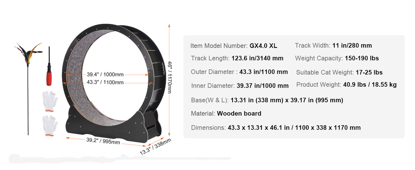 SucceBuy Wooden Cat Exercise Wheel, Treadmill Wheel for Indoor Cat, Running Wheel with Detachable Carpet& Cat Teaser