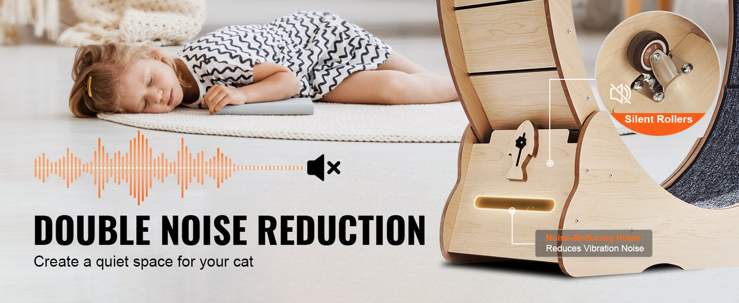 SucceBuy Wooden Cat Exercise Wheel, Treadmill Wheel for Indoor Cat, Running Wheel with Detachable Carpet& Cat Teaser