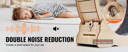 SucceBuy Wooden Cat Exercise Wheel, Treadmill Wheel for Indoor Cat, Running Wheel with Detachable Carpet& Cat Teaser