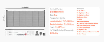 SucceBuy 55/71/110in Retractable Gate , 34in Tall , Extends Wide and Retractable Gate for Kids and Pets , Mesh Material , Easy to Install