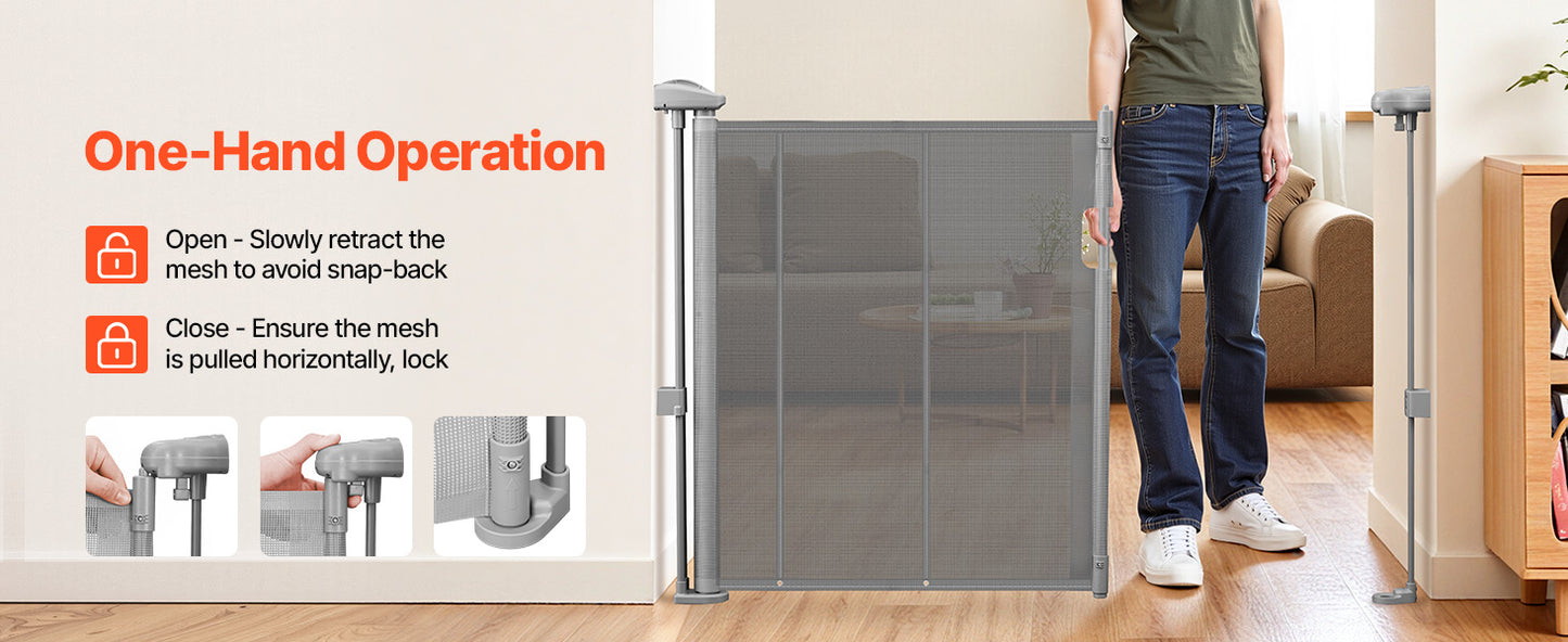 SucceBuy 55/71/110in Retractable Gate , 34in Tall , Extends Wide and Retractable Gate for Kids and Pets , Mesh Material , Easy to Install
