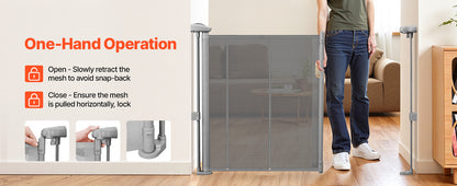 SucceBuy 55/71/110in Retractable Gate , 34in Tall , Extends Wide and Retractable Gate for Kids and Pets , Mesh Material , Easy to Install