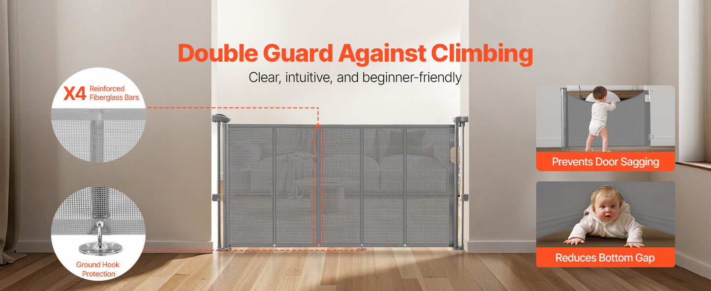 SucceBuy 55/71/110in Retractable Gate , 34in Tall , Extends Wide and Retractable Gate for Kids and Pets , Mesh Material , Easy to Install