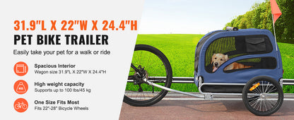 100lbs Pet Cart Bicycle Carrier Dog Bike Trailer with Coupler, Reflectors, Flag, Collapsible to Store for Dogs Travel