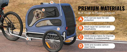 100lbs Pet Cart Bicycle Carrier Dog Bike Trailer with Coupler, Reflectors, Flag, Collapsible to Store for Dogs Travel