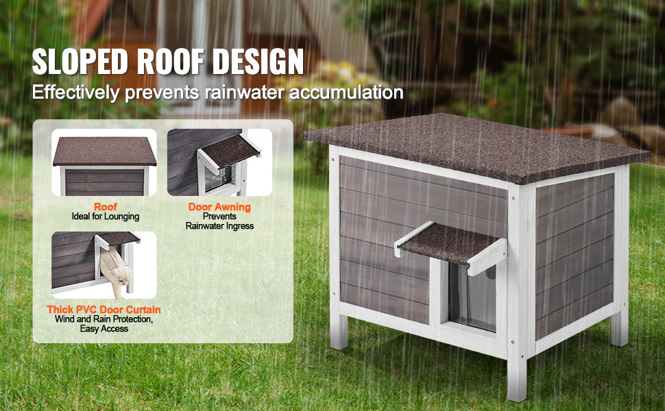 SucceBuy Outdoor Cat House Weatherproof, Feral Cat Shelter for Cat, Outdoor Wooden Cat or Rabbit House with All-Round Foam Insulated