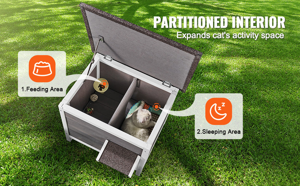 SucceBuy Outdoor Cat House Weatherproof, Feral Cat Shelter for Cat, Outdoor Wooden Cat or Rabbit House with All-Round Foam Insulated