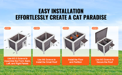 SucceBuy Outdoor Cat House Weatherproof, Feral Cat Shelter for Cat, Outdoor Wooden Cat or Rabbit House with All-Round Foam Insulated
