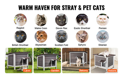 SucceBuy Outdoor Cat House Weatherproof, Feral Cat Shelter for Cat, Outdoor Wooden Cat or Rabbit House with All-Round Foam Insulated